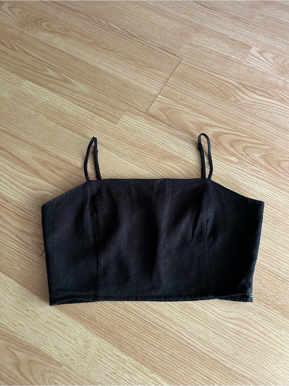 Forever 21 Black Linen Blend Cropped Camisole Square Neck Top Large